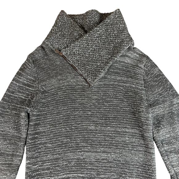 Outpost Makers Sweater Men Sz M Asphalt Gray Asymmetric Quarter Zip Striped Knit - Picture 2 of 11